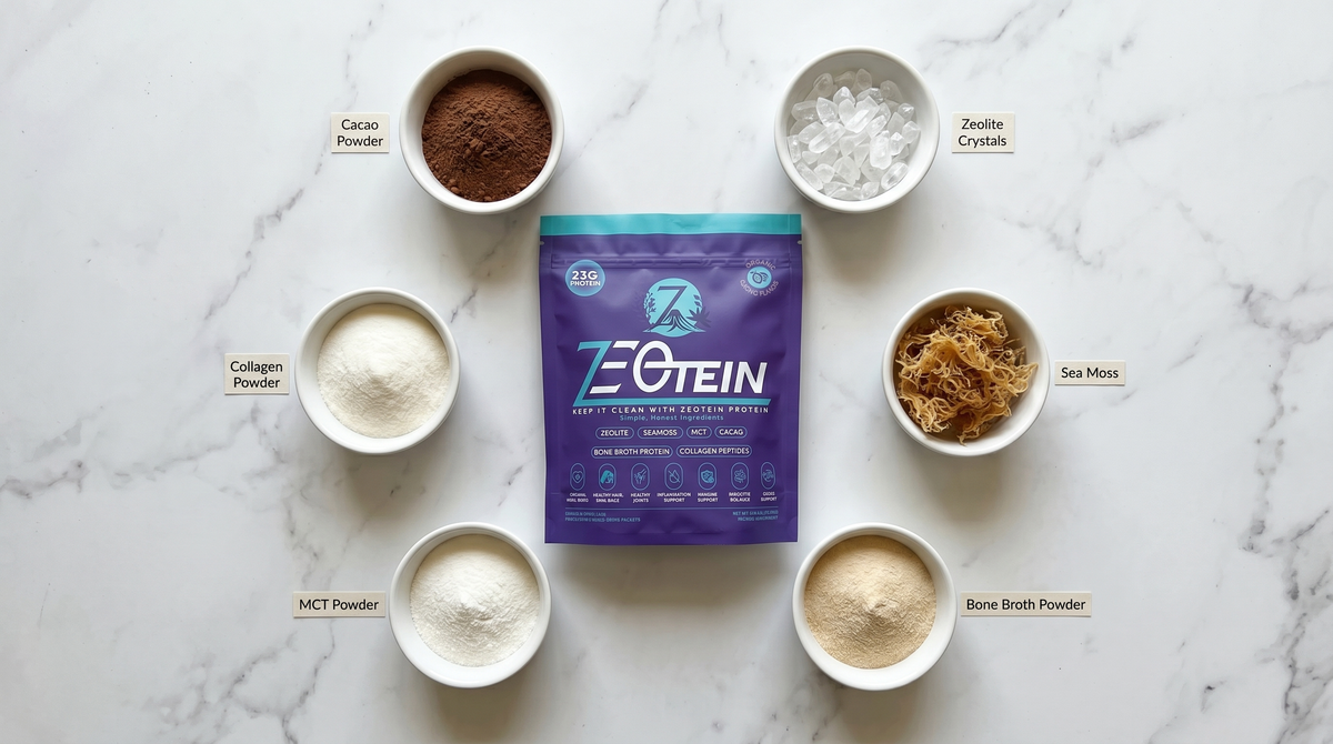Zeotein Cacao Protein Powder - 7 Stick Packs, Collagen & Bone Broth