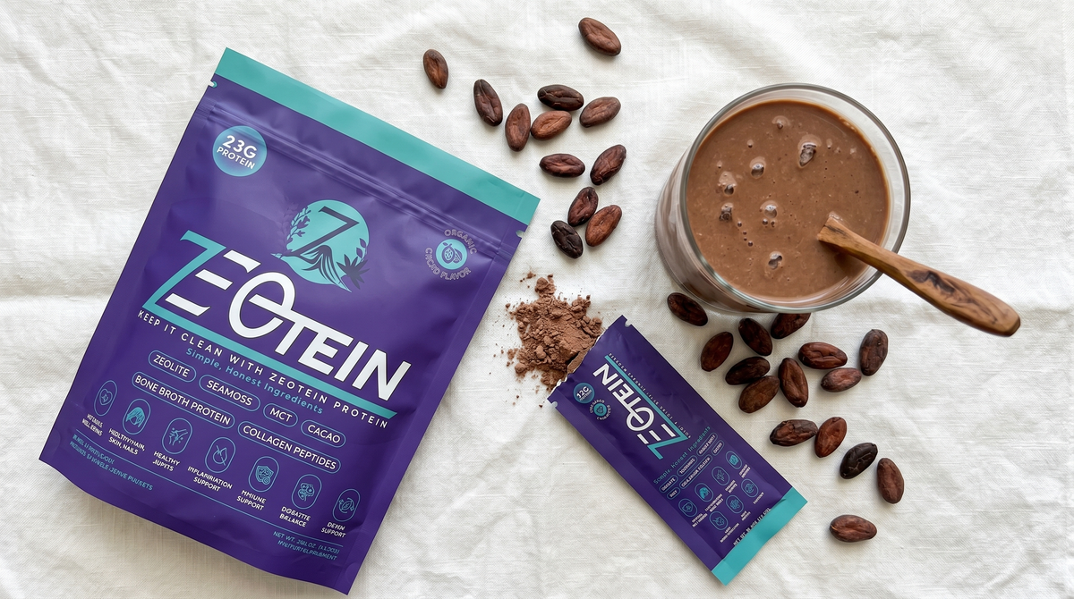 Zeotein Cacao Protein Powder - 7 Stick Packs, Collagen & Bone Broth