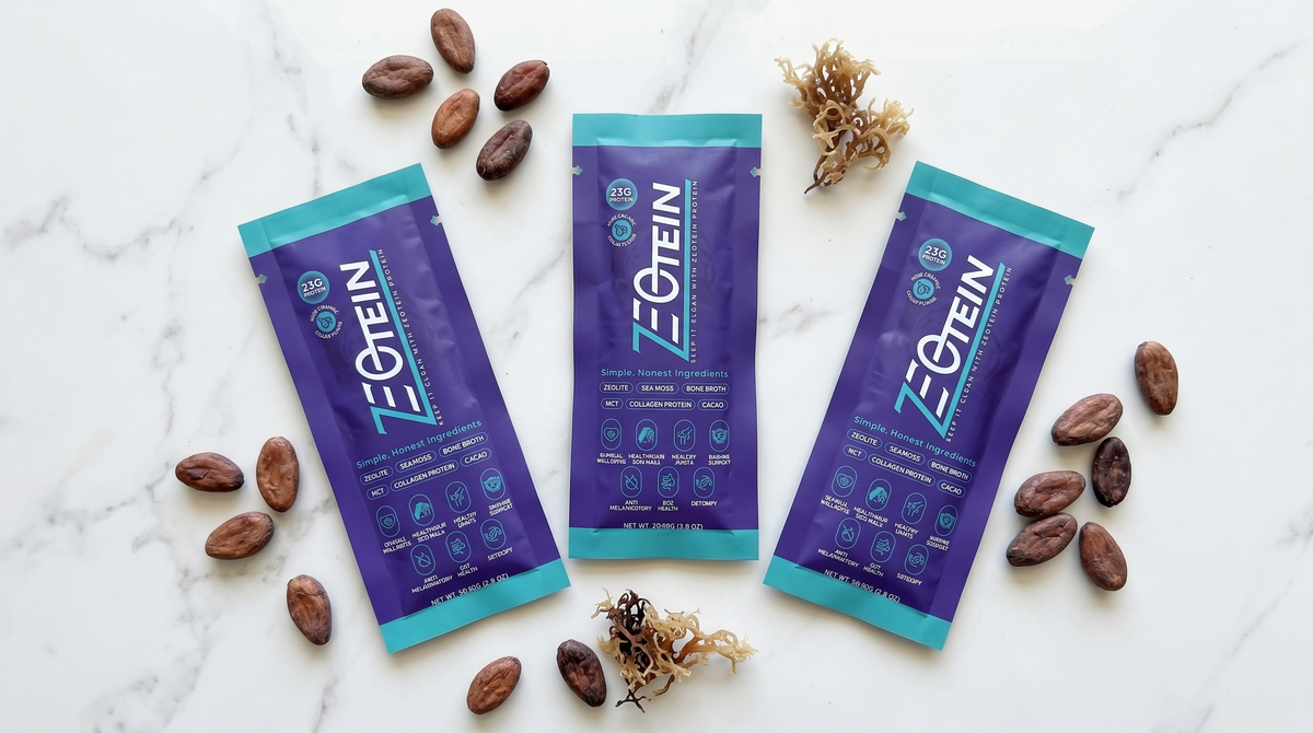 Zeotein Cacao Protein Powder - 30 Stick Packs, Collagen & Bone Broth