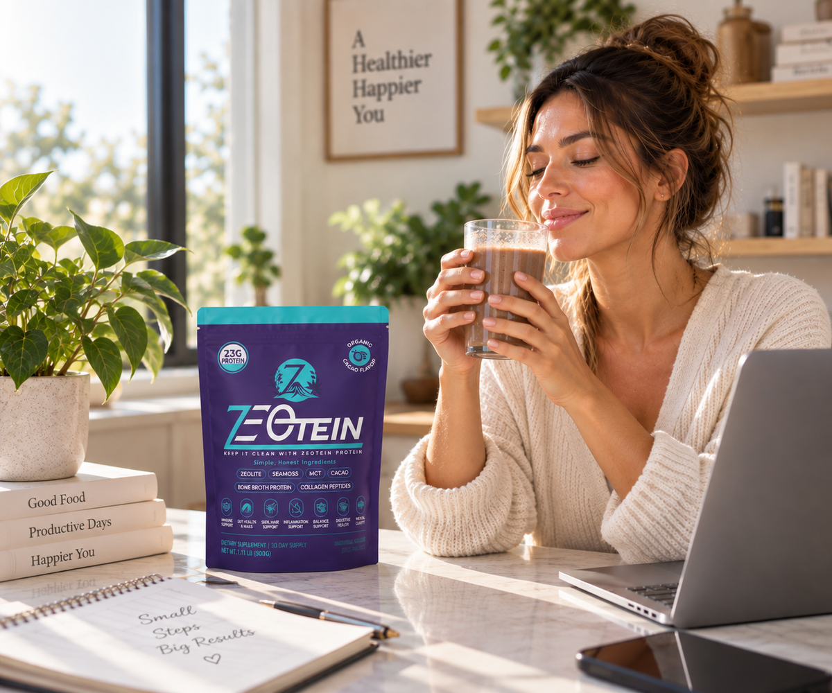 Zeotein protein drink enjoyed at home in the afternoon