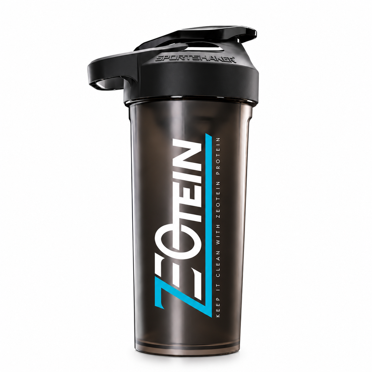 Zeotein CleanBlend 27 oz black shaker bottle on white background